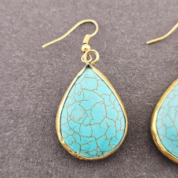 Turquoise Toned Tear Drop Earrings Dangle Drop Simple Minimalist Coastal Cowgirl - Picture 2 of 3